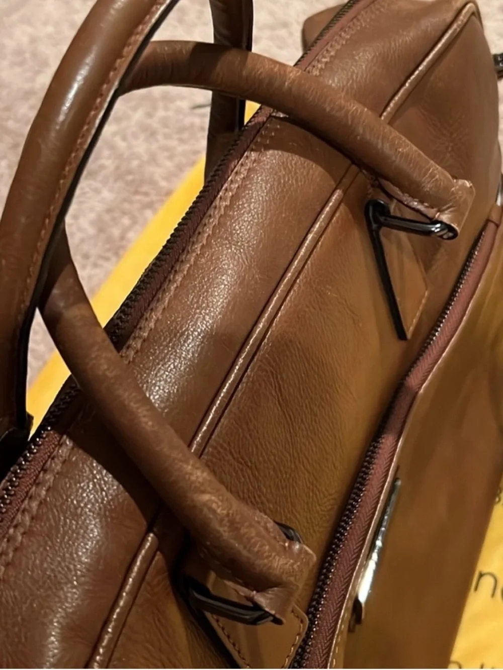 Valentino Brown Leather Duffel with Black Strap